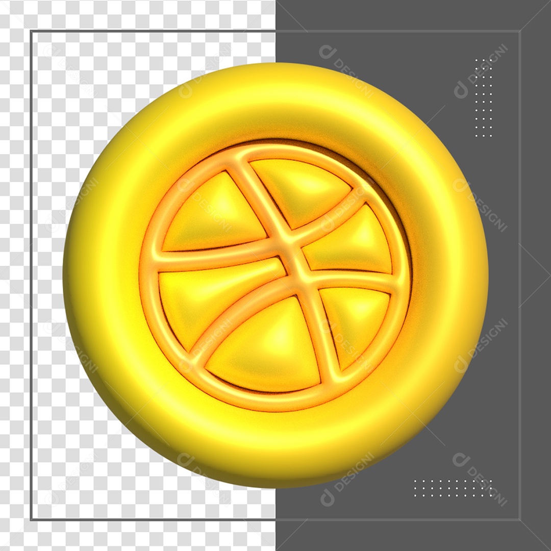 Ícone 3D Dribbble Dourado Para Composição PSD