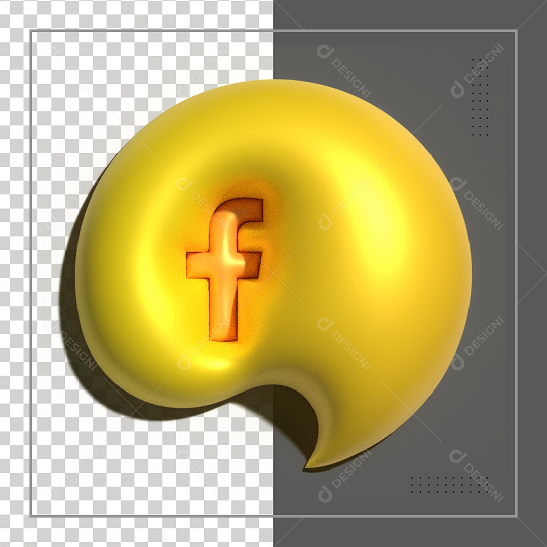 Facebook Ícone 3D Dourado Para Composição PSD