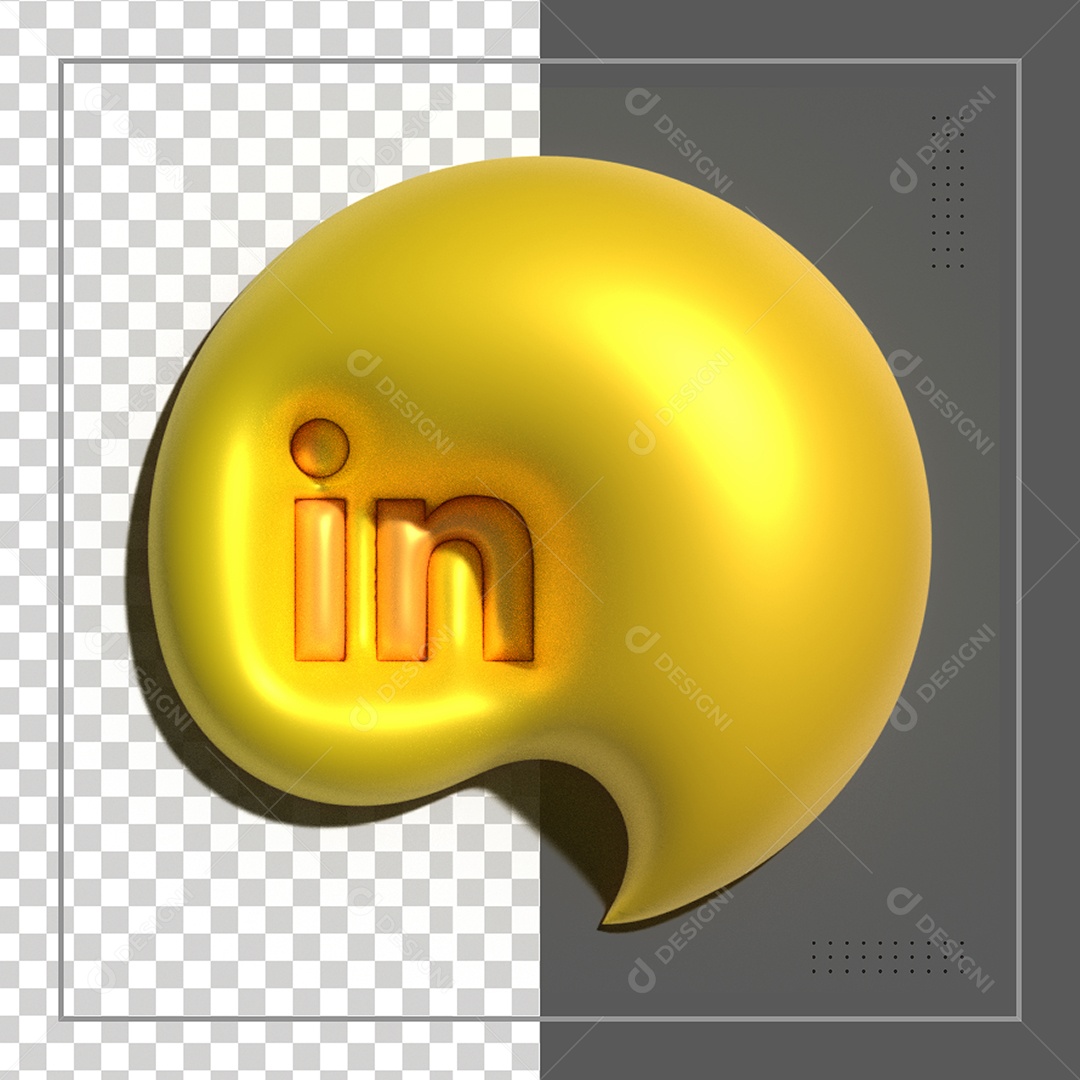 Elemento 3D Linkedin Dourado Para Composição PSD