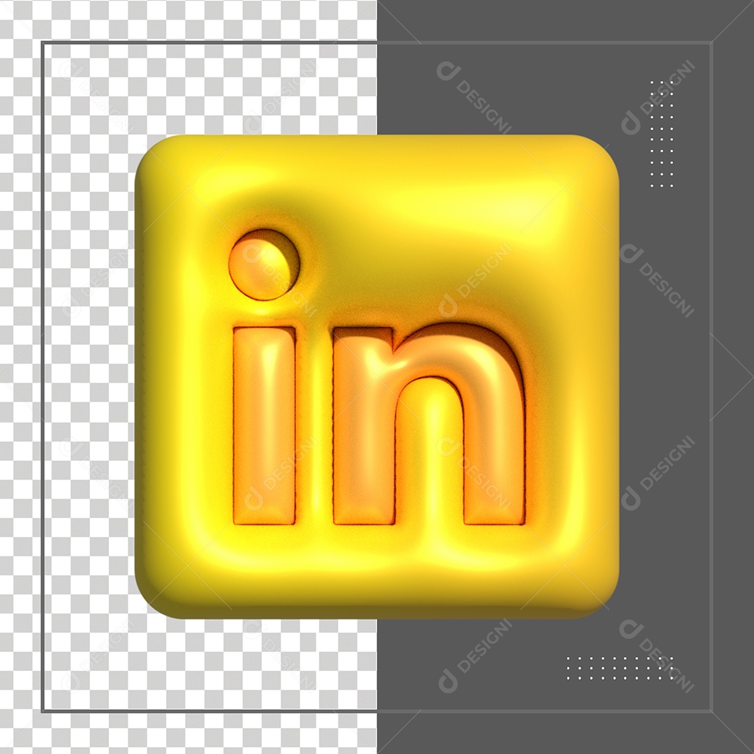 Linkedin Elemento 3D Dourado Para Composição PSD