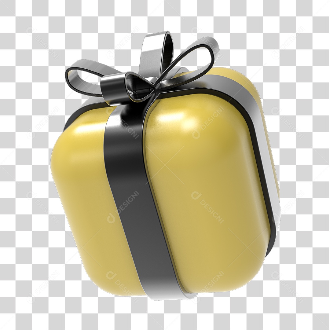 Elemento 3D Caixa de Presente Dourado Com Laço Preto PNG Transparente Sem Fundo
