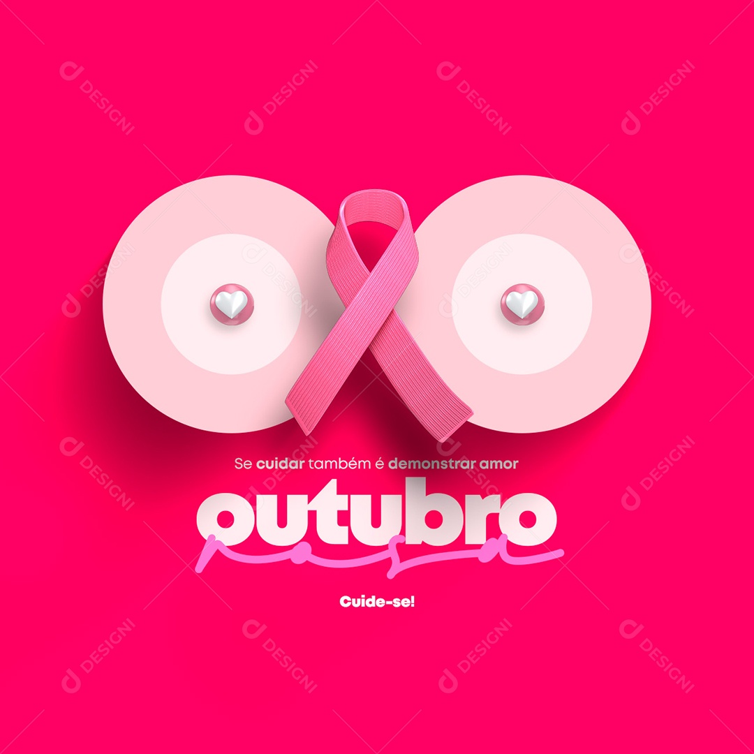 Se Cuidar também é Demostrar Amor Cuide se Outubro Rosa Social Media PSD Editável