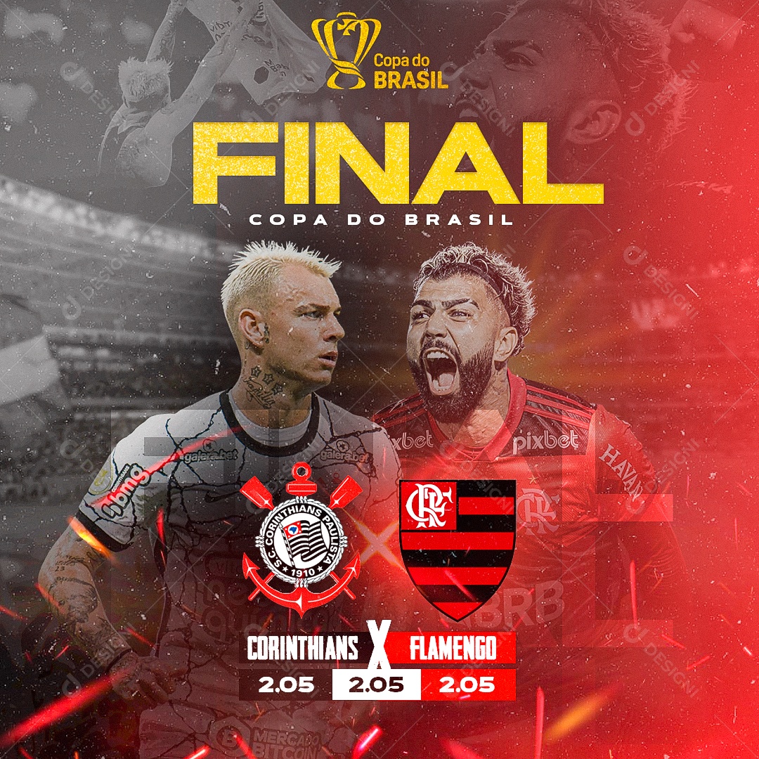 Final Copa Do Brasil Corinthians x Flamengo Ao Vivo Futebol Social Media PSD Editável