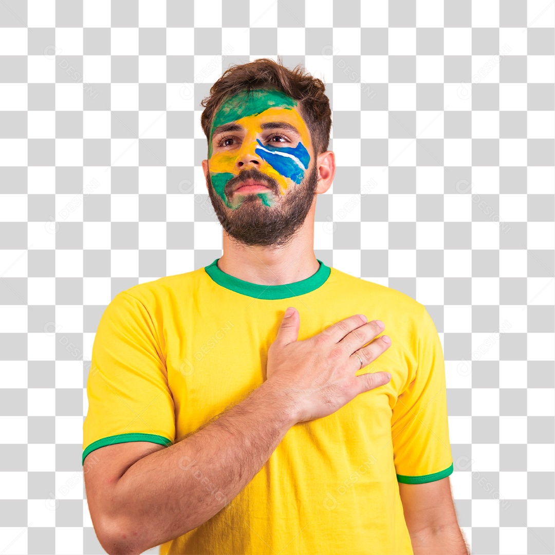 Homem brasileiro com a mão no peito