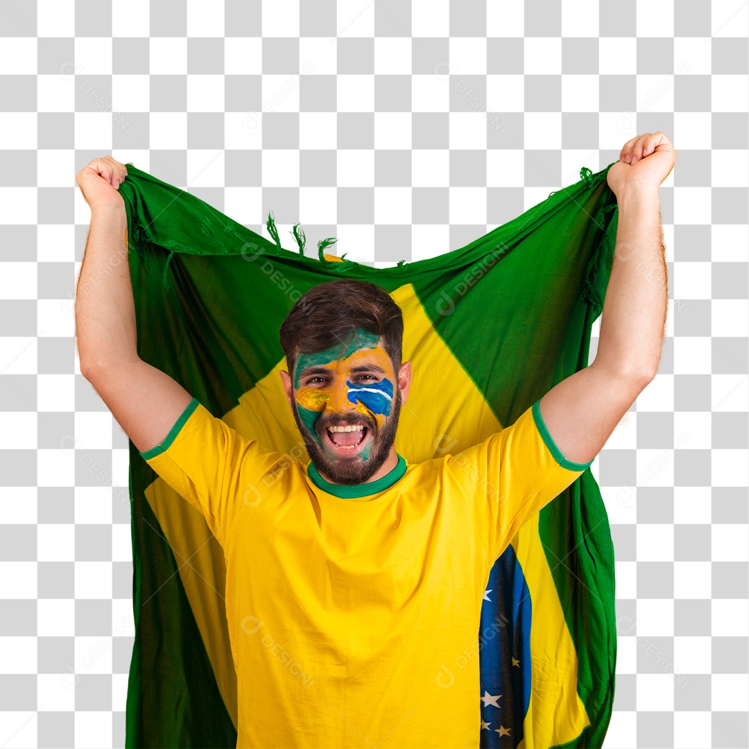 Homem brasileiro segurando bandeira do Brasil