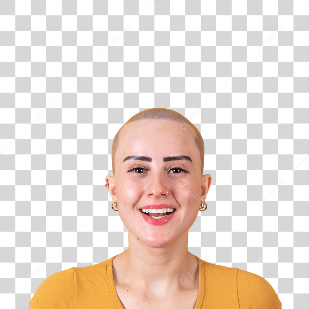 Linda mulher jovem careca,  em conceito outubro rosa