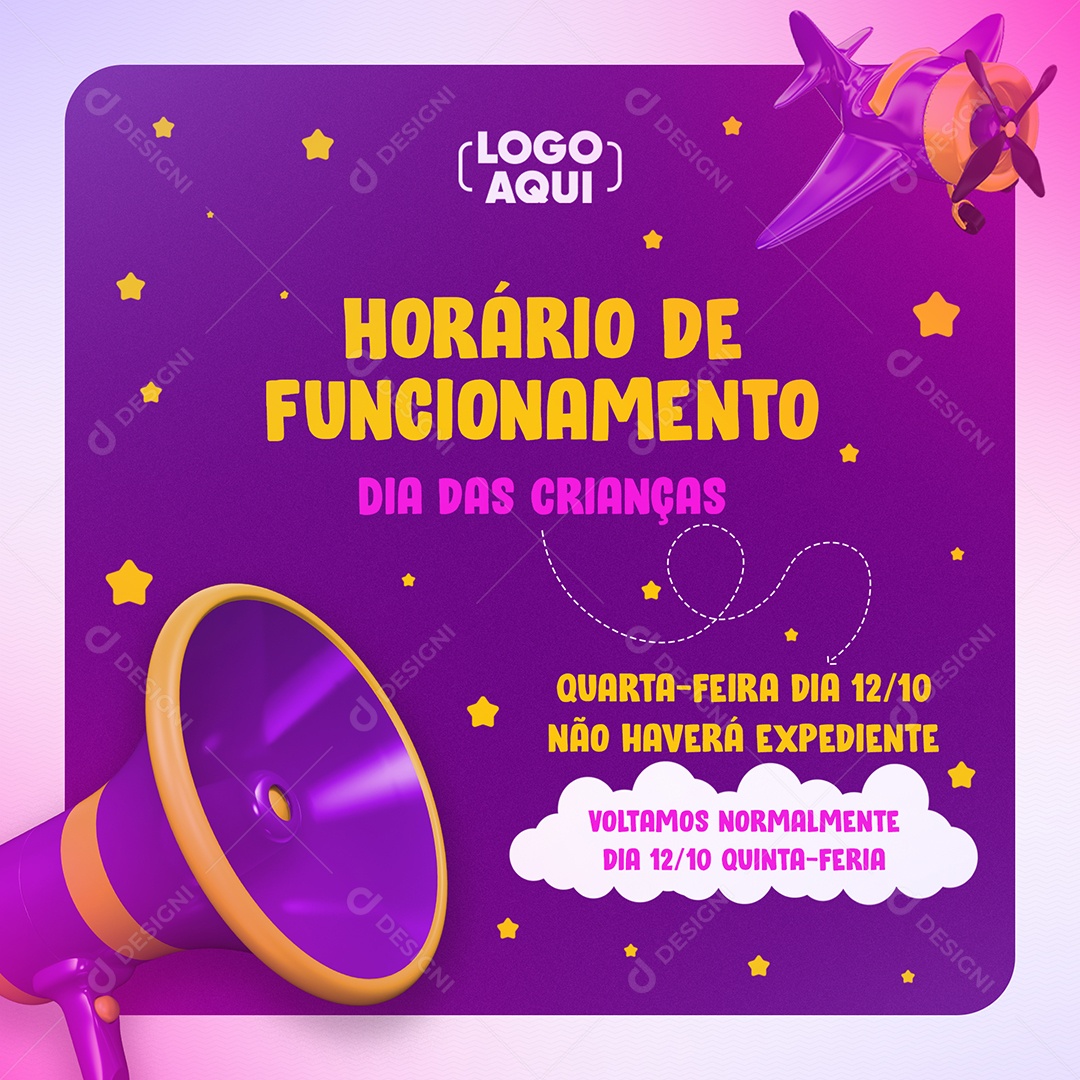 Horário de Funcionamento Dia Das Crianças Social Media PSD Editável