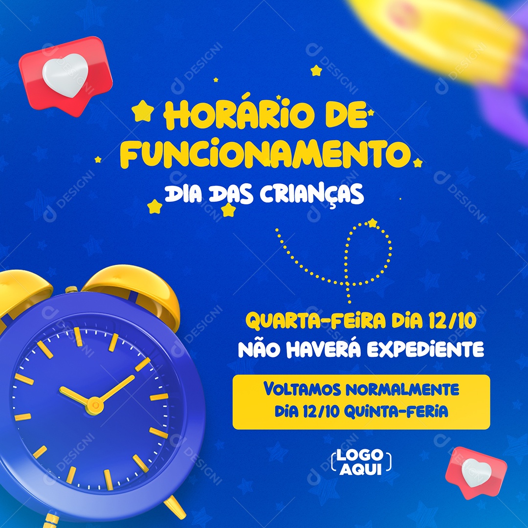 Social Media Horário de Funcionamento Dia Das Crianças PSD Editável