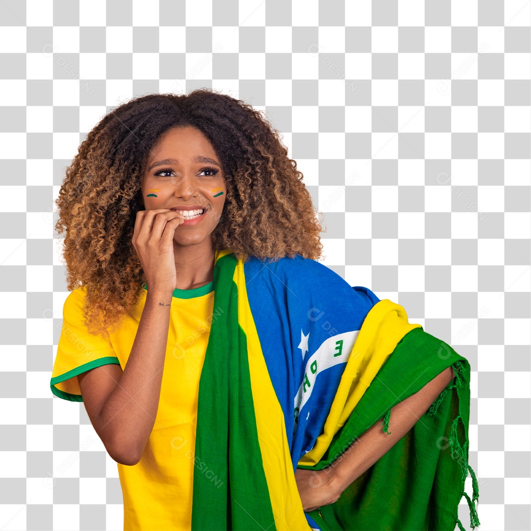 Mulher afro-brasileira segurando a bandeira do Brasil