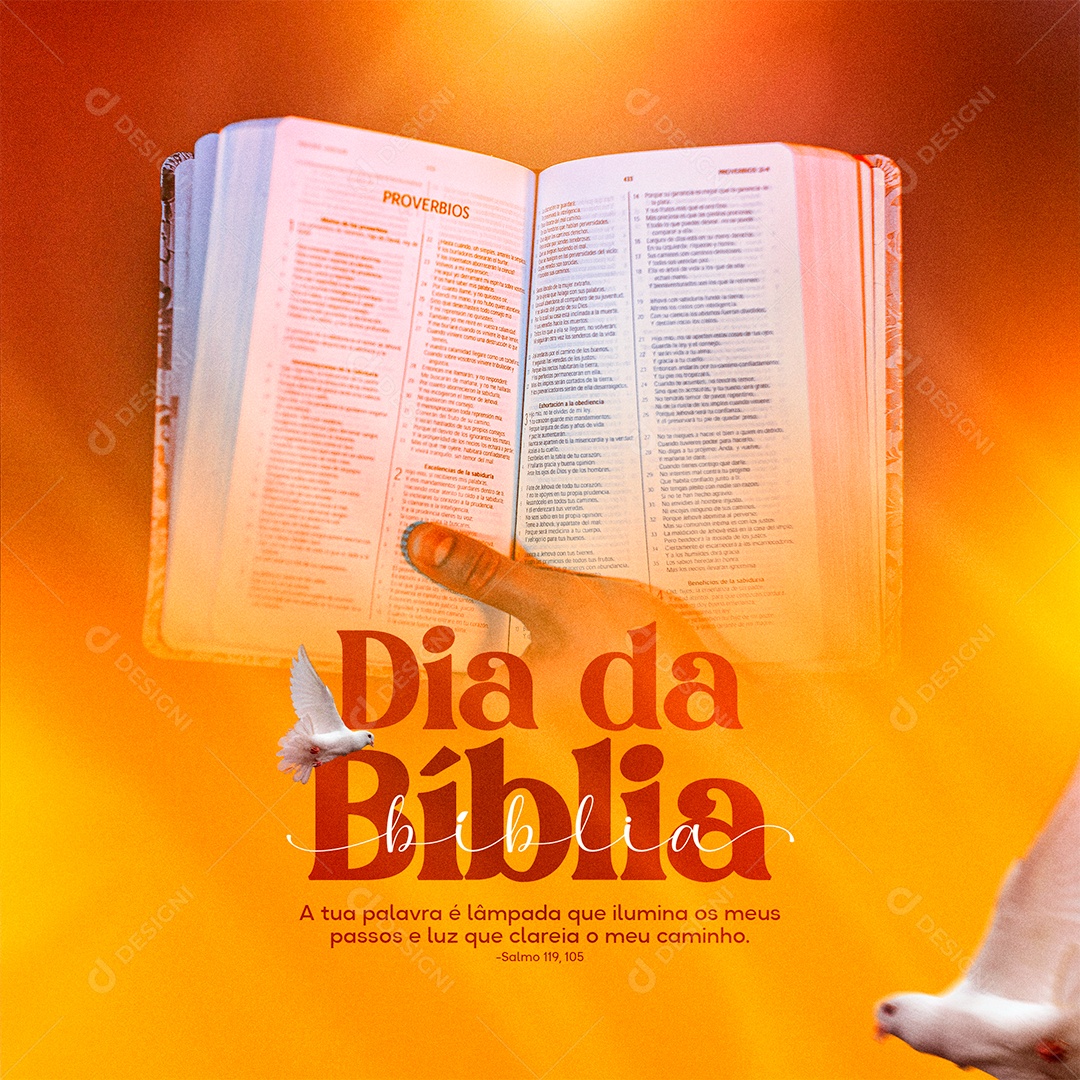 A Tua Palavra é Lâmpada que Ilumina os meus passos e Luz Dia da Bíblia Social Media PSD Editável