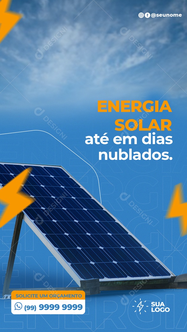 Energia Solar Até em Dias Nublados Social Media PSD Editável