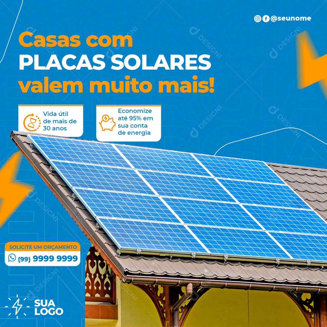 Casas Com Placas Solares Valem Muito Mais Social Media PSD Editável