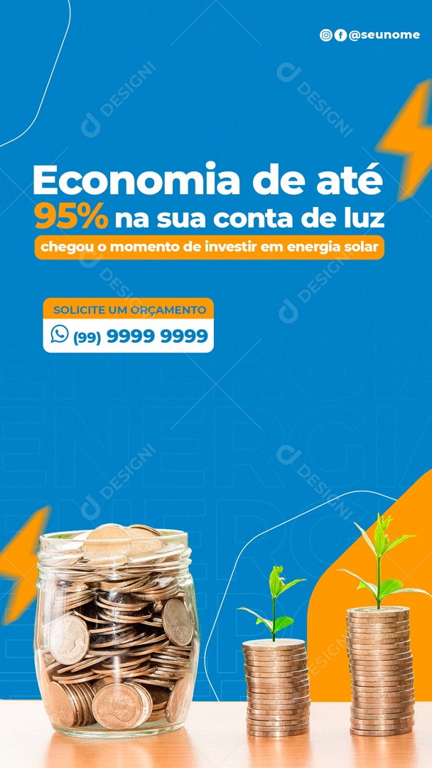 Economia De Até 95% Na Sua Conta De Luz Com Energia Solar Social Media PSD Editável