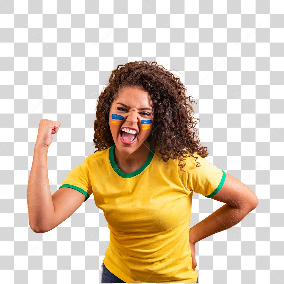 Linda mulher jovem morena segurando bandeira do brasil cabelo afro