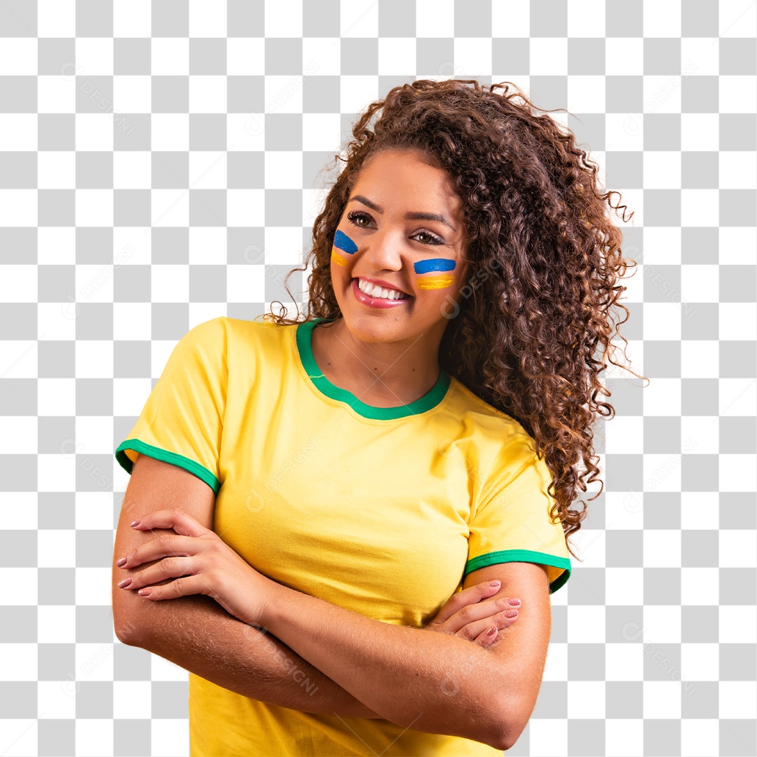 Linda mulher jovem morena segurando bandeira do brasil cabelo afro
