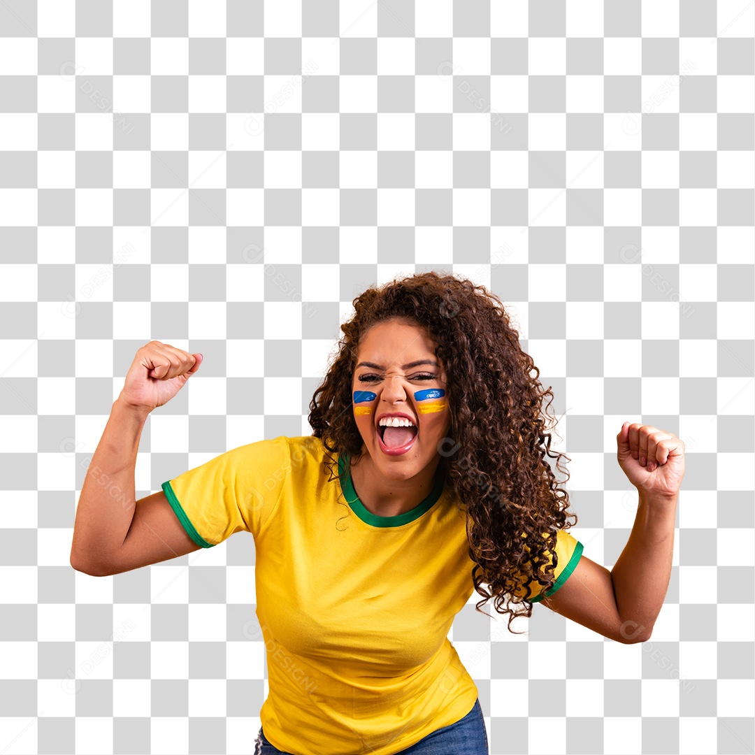 Linda mulher jovem morena segurando bandeira do brasil cabelo afro