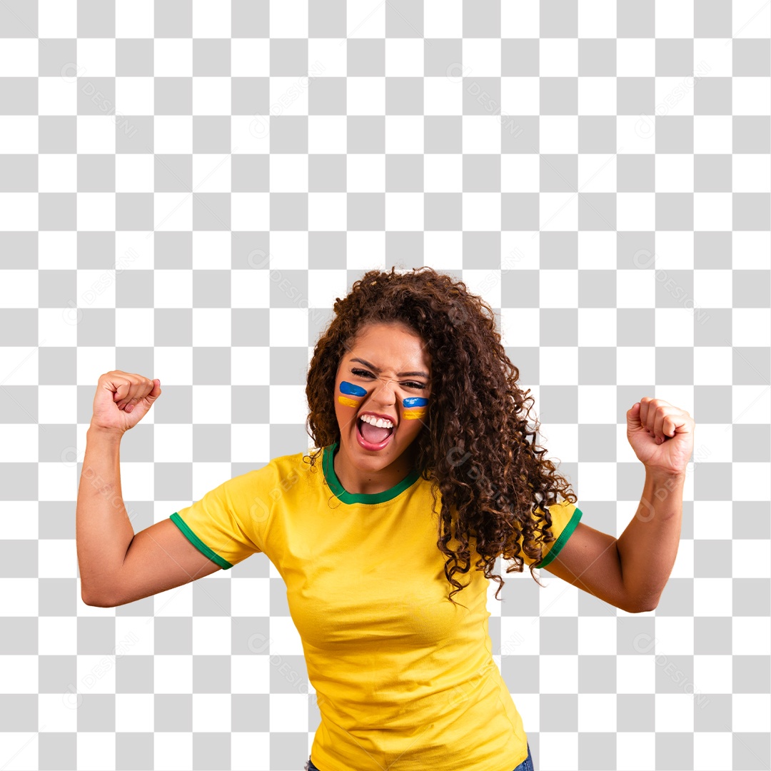 Linda mulher jovem morena segurando bandeira do brasil cabelo afro