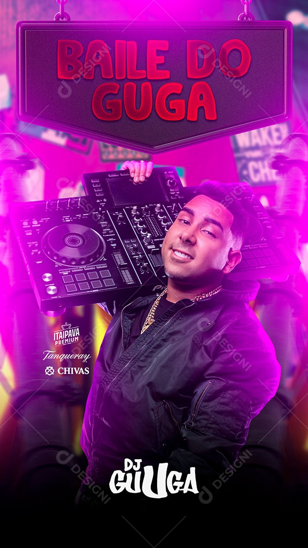 Flyer Baile do Dj Guuga Story Social Media PSD Editável