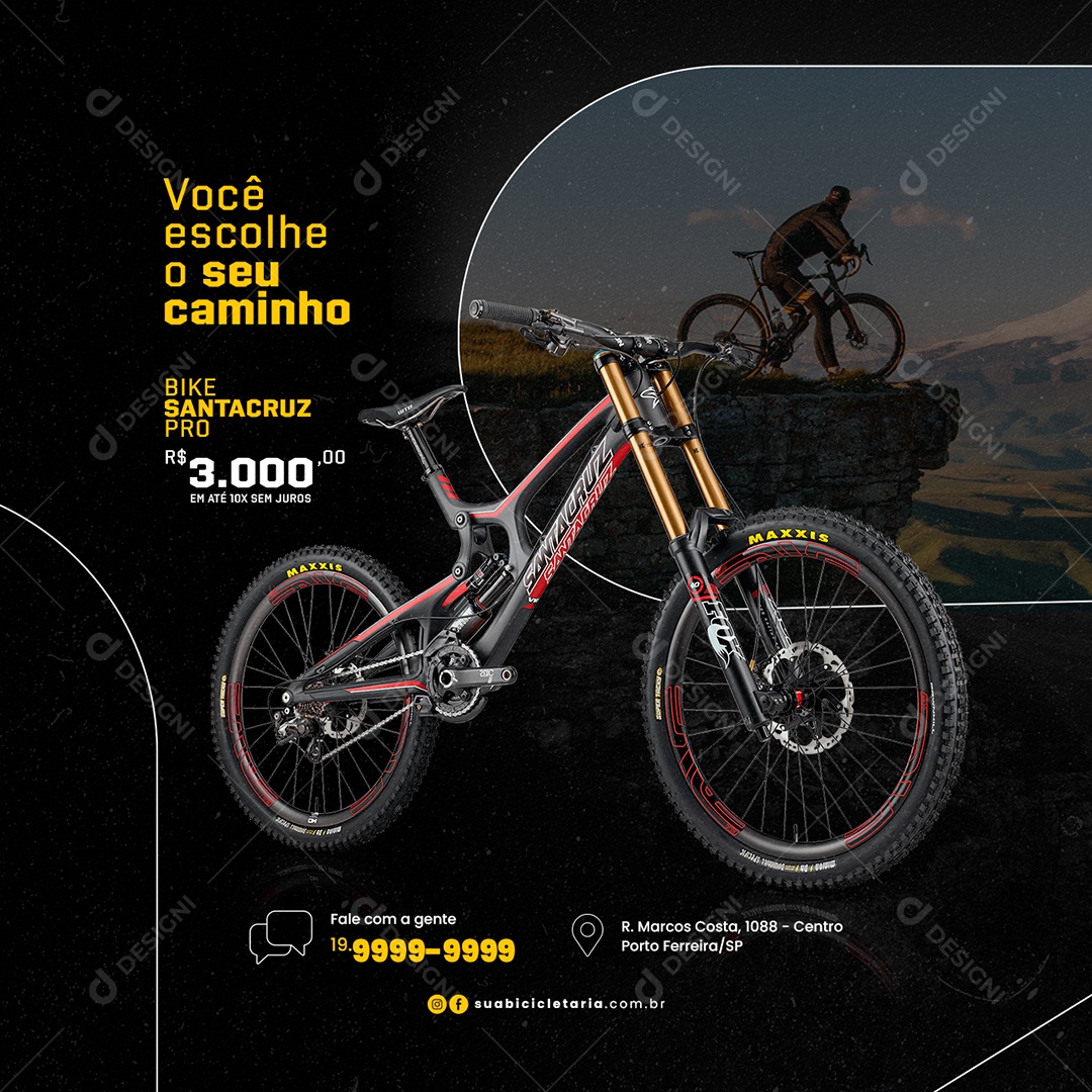 Você Escolhe o seu Caminho Ciclismo Bicicletaria Social Media PSD Editável