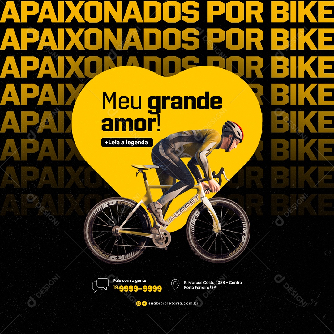 Meu Grande Amor Ciclismo Bicicletaria Social Media PSD Editável