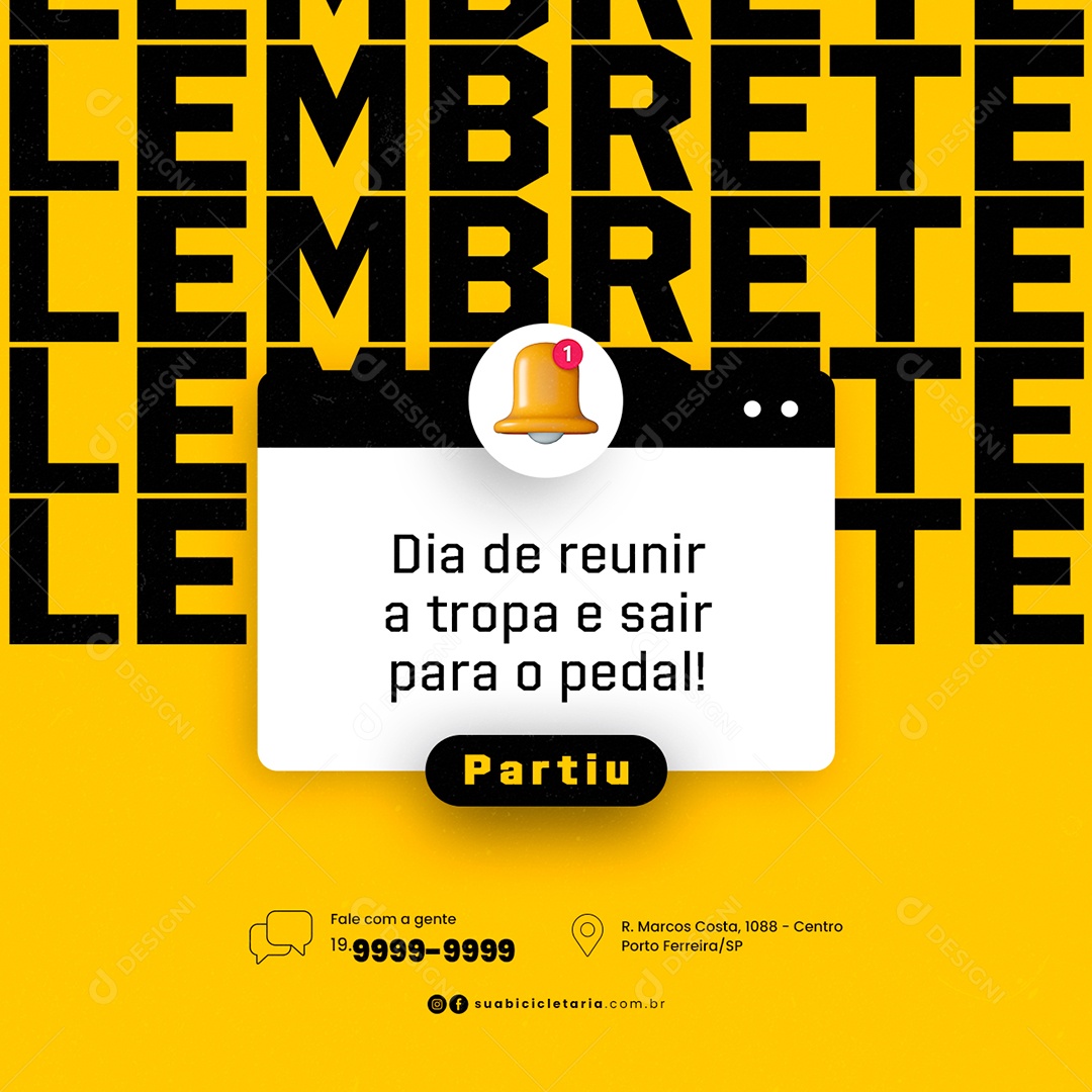 Lembrete Dia de reunir a tropa e Sair Ciclismo Bicicletaria Social Media PSD Editável