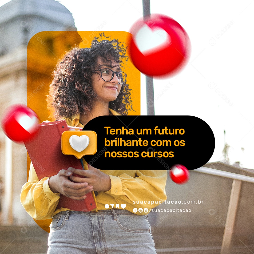 Tenha um Futuro Brilhante com os nossos Recursos Cursos Profissionalizantes Social Media PSD Editável