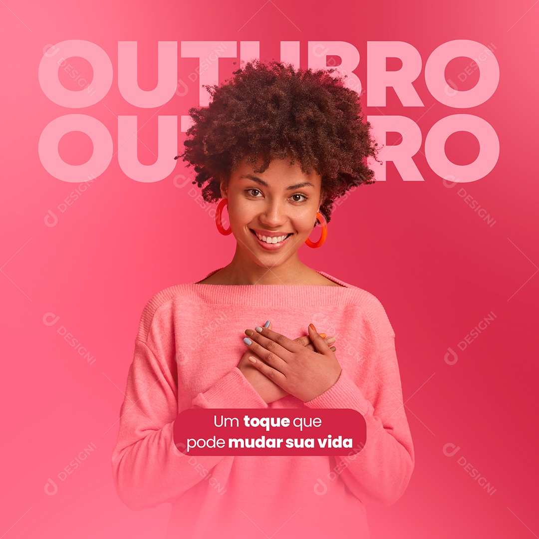 Social Media Um Toque que pode Mudar sua Vida Outubro Rosa PSD Editável