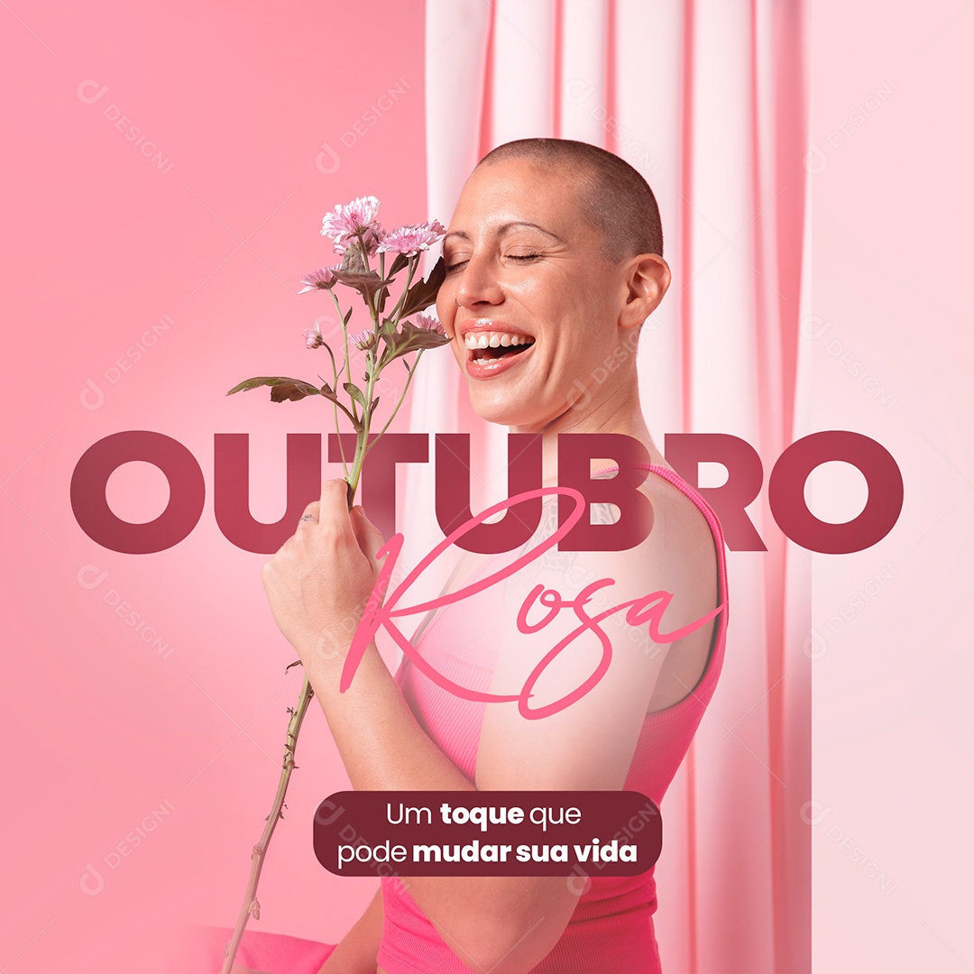 Um Toque que pode Mudar sua Vida Outubro Rosa Social Media PSD Editável