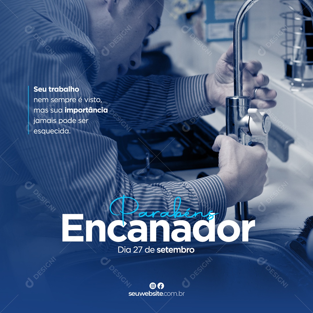 Trabalho de Dedicação e Habilidade Feliz Dia do Encanador Social Media PSD Editável