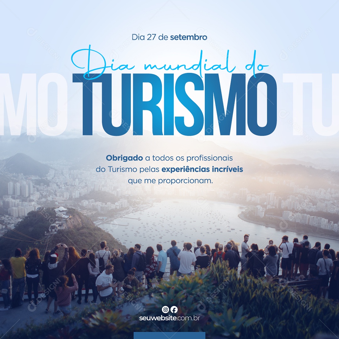Próxima parada ser Feliz Viajando 27 de Setembro Dia do Turismo Social Media PSD Editável
