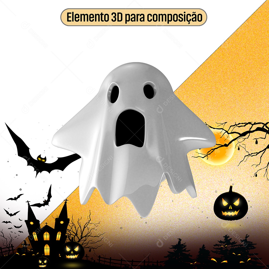 Elemento 3D Para Composição Fantasma Branco Halloween PNG Transparente