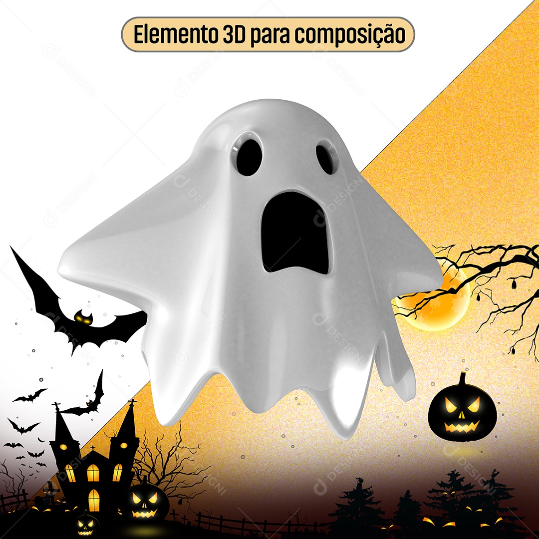 Elemento 3D Para Composição Fantasma Branco Halloween PNG Transparente