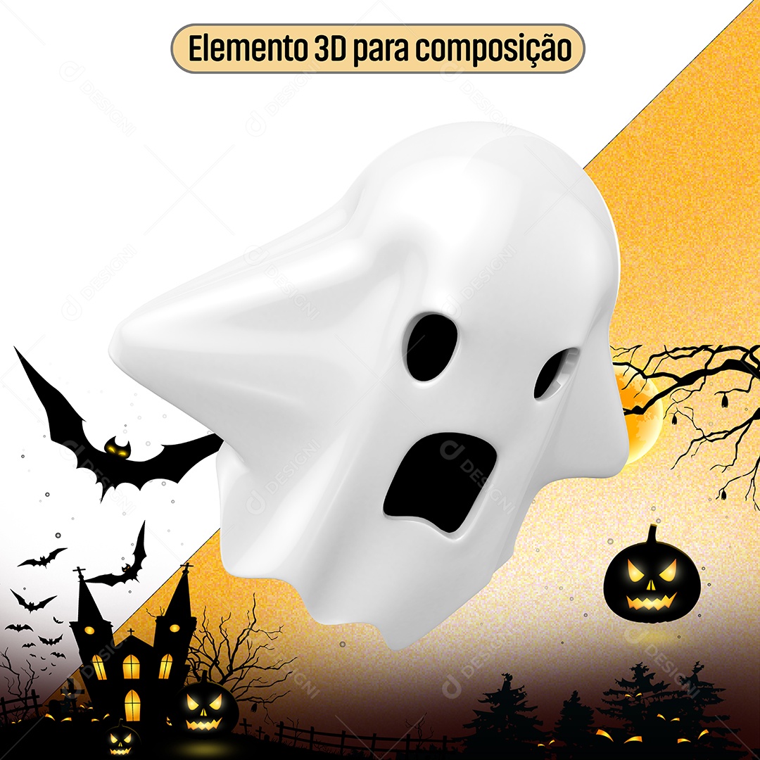 Elemento 3D Para Composição Fantasma Branco Halloween PNG Transparente