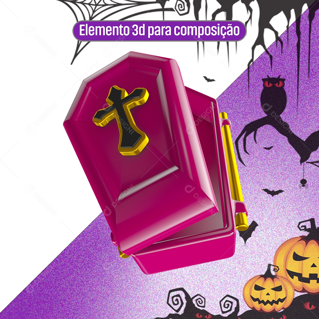 Elemento 3D Para Composição Caixão Roxo Halloween PNG Transparente
