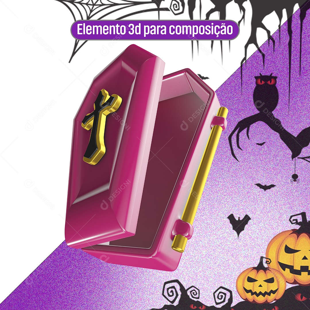 Elemento 3D Para Composição Caixão Roxo Halloween PNG Transparente