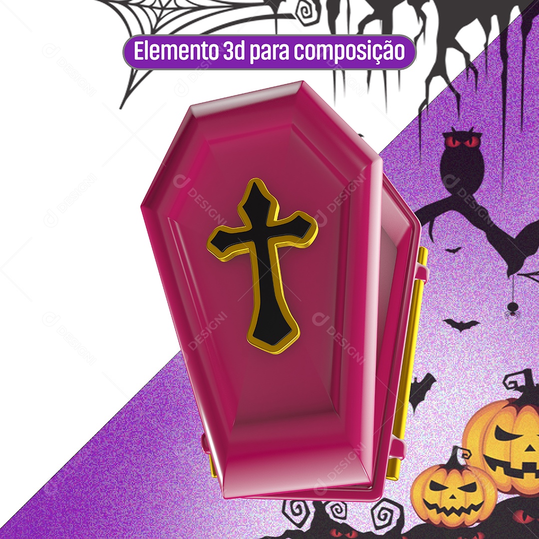Elemento 3D Para Composição Caixão Roxo Halloween PNG Transparente