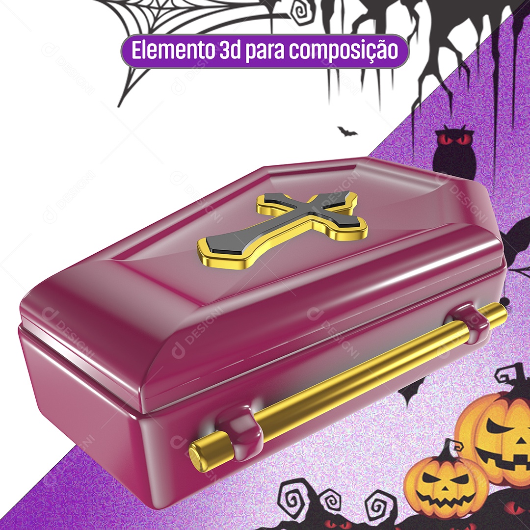 Elemento 3D Para Composição Caixão Roxo Halloween PNG Transparente