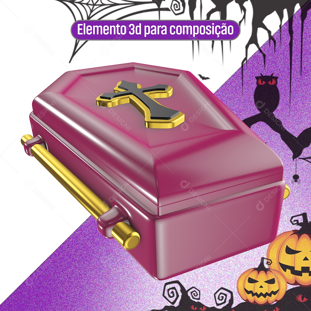 Elemento 3D Para Composição Caixão Roxo Halloween PNG Transparente