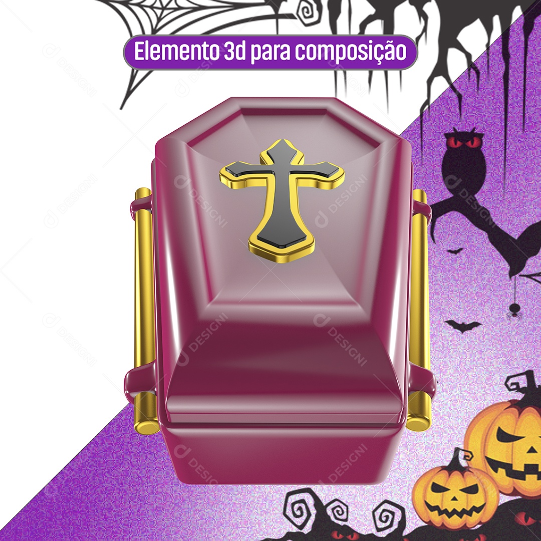 Elemento 3D Para Composição Caixão Roxo Halloween PNG Transparente