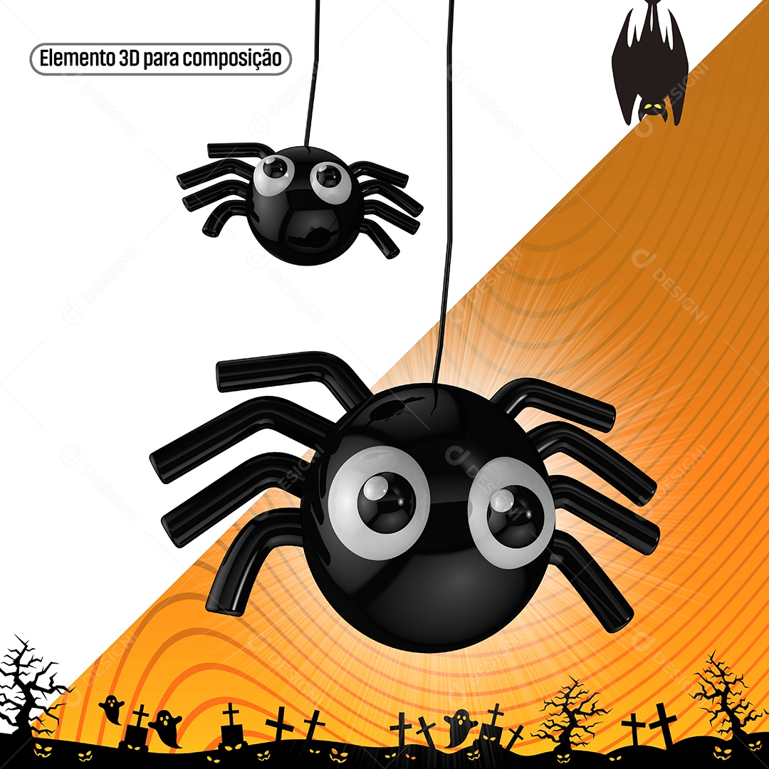 Elemento 3D Para Composição Aranha Preta De Halloween PNG Transparente
