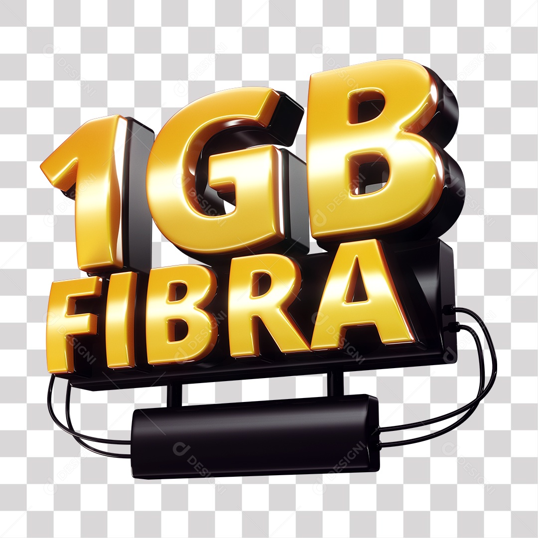 Selo 3D 1GB Fibra de Internet Dourado e Preto para Composição PNG Transparente