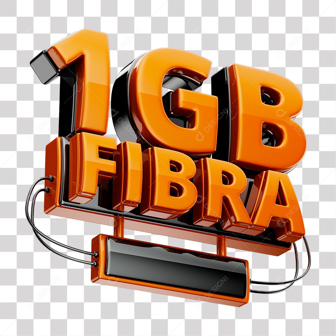 Selo 3D 1GB Fibra de Internet Laranja para Composição PNG Transparente