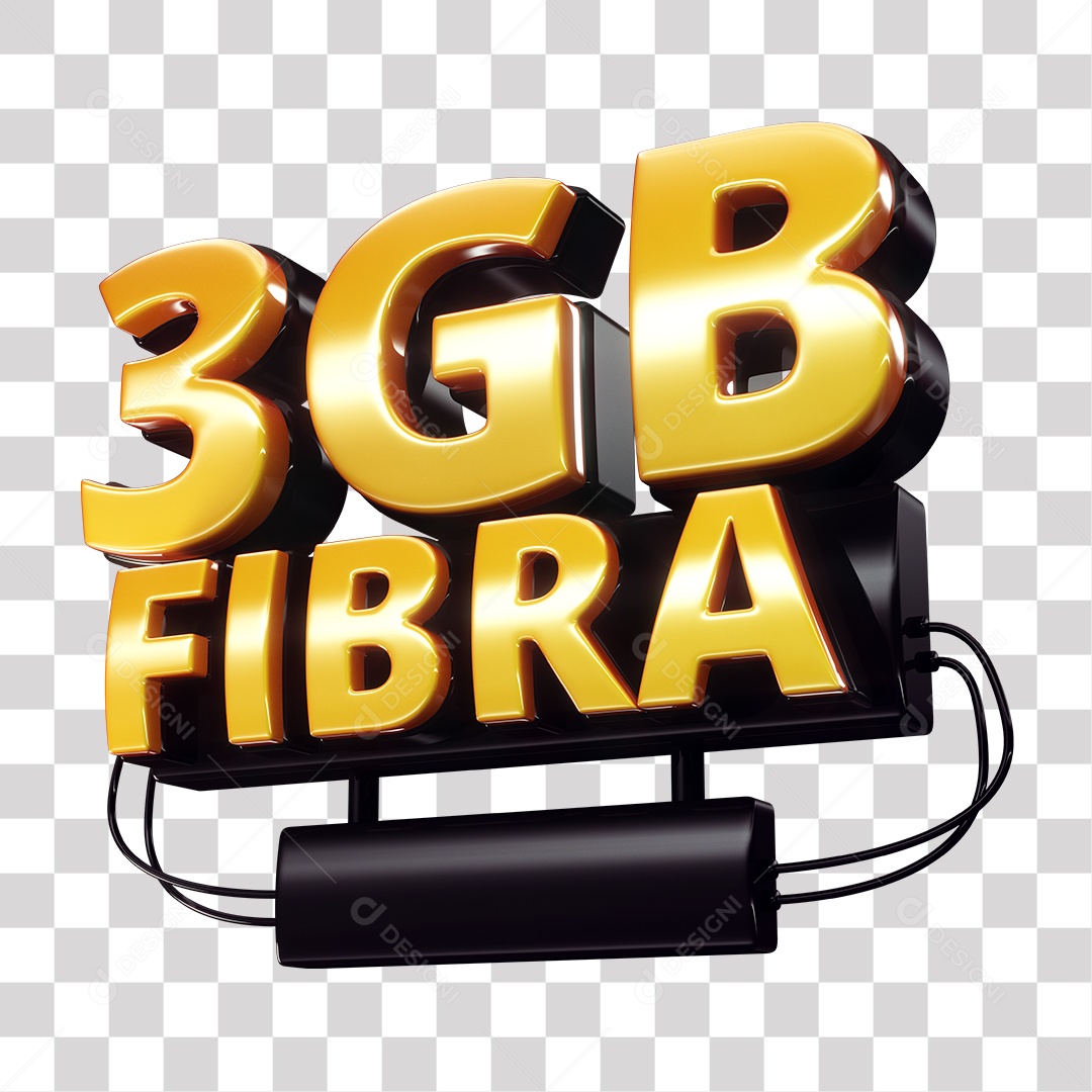 Selo 3D 3GB Fibra de Internet Dourado e Preto para Composição PNG Transparente