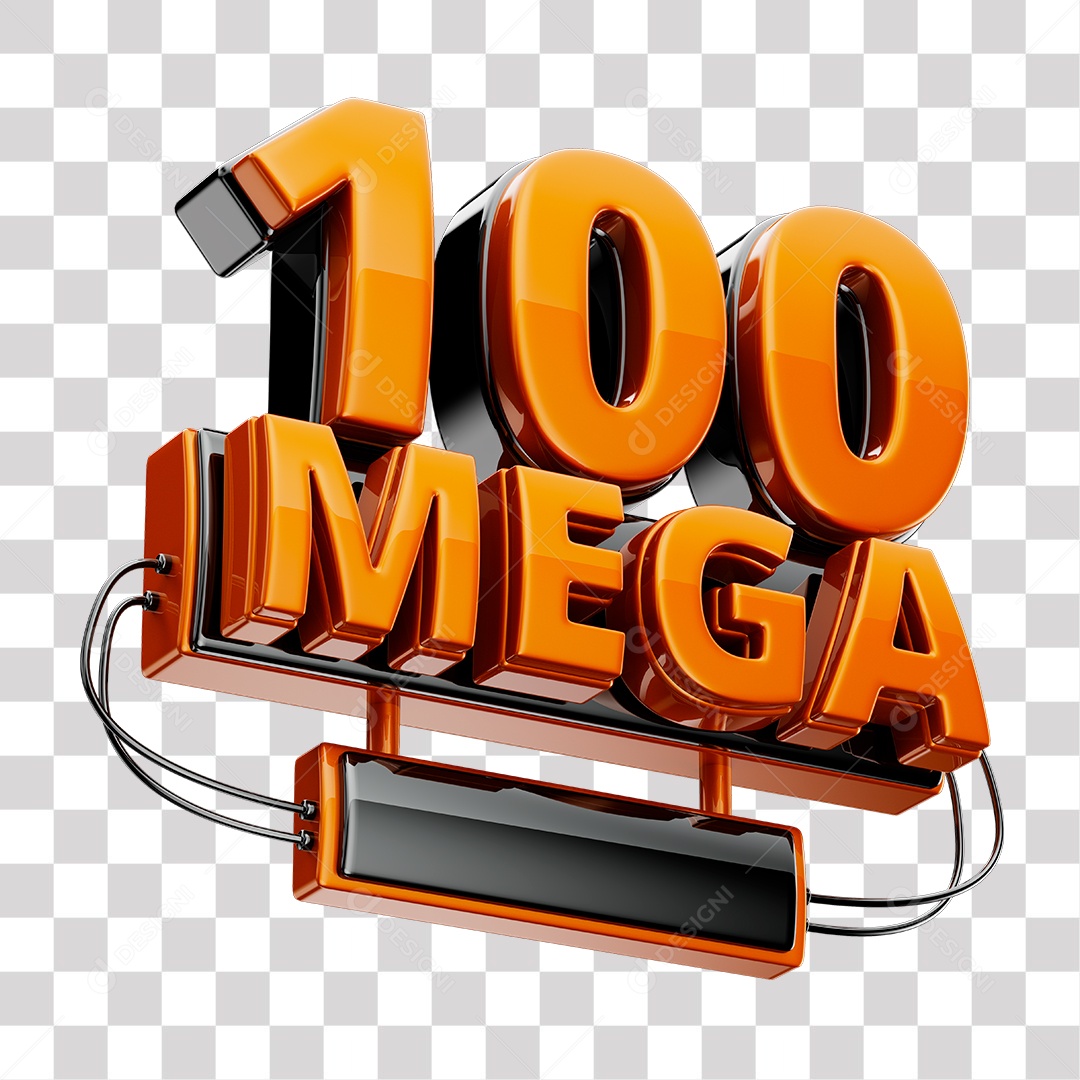 Selo 3D 100 Mega de Internet Laranja para Composição PNG Transparente