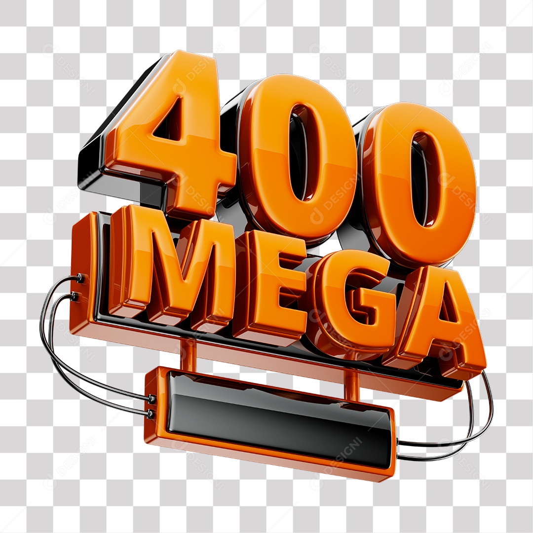 Selo 3D 400 Mega de Internet Laranja para Composição PNG Transparente