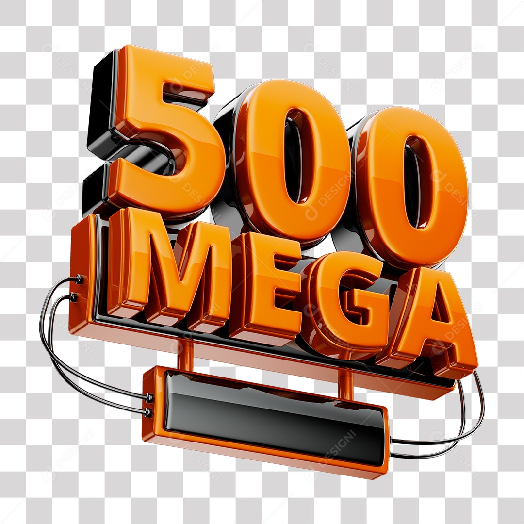 Selo 3D 500 Mega de Internet Laranja para Composição PNG Transparente