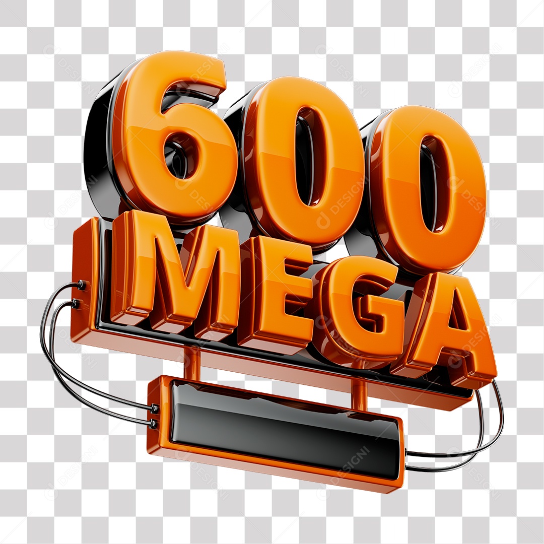 Selo 3D 600 Mega de Internet Laranja para Composição PNG Transparente