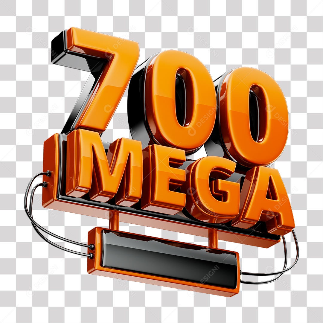 Selo 3D 700 Mega de Internet Laranja para Composição PNG Transparente