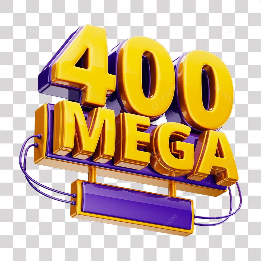 Selo 3D 400 Mega de Internet Dourado e Roxo para Composição PNG Transparente