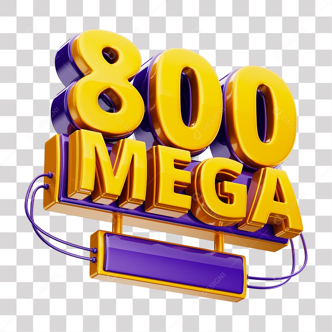 Selo 3D 800 Mega de Internet Dourado e Roxo para Composição PNG Transparente